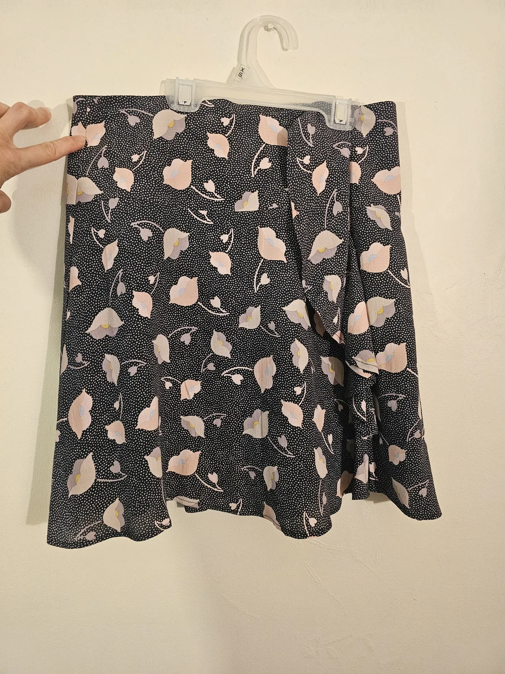 LOFT Black Asymmetrical Skirt with Pink Floral Print